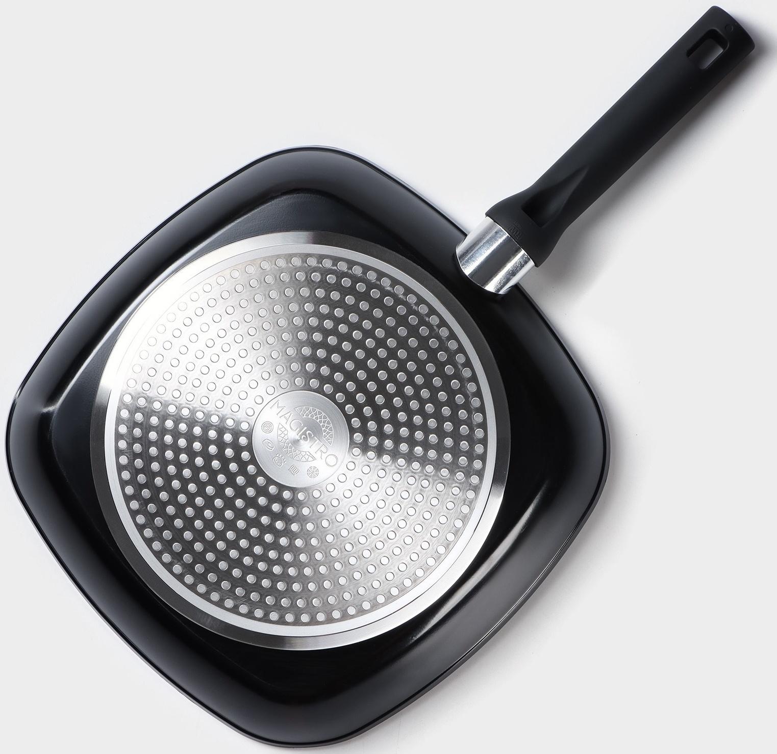 Сковорода гриль квадратная Magistro Warrior, 28×28 см, антипригарное покрытие, индукция