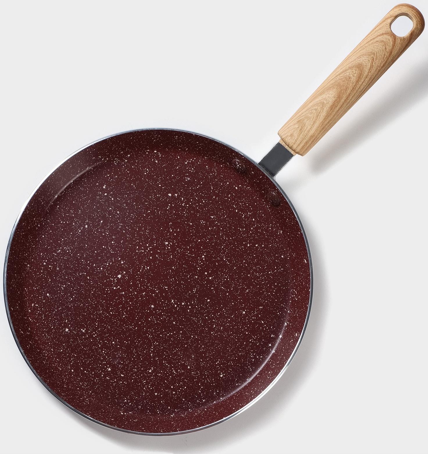 Сковорода блинная Доляна Grit, d=22 см, ручка soft-touch, антипригарное покрытие, индукция, цвет коричневый