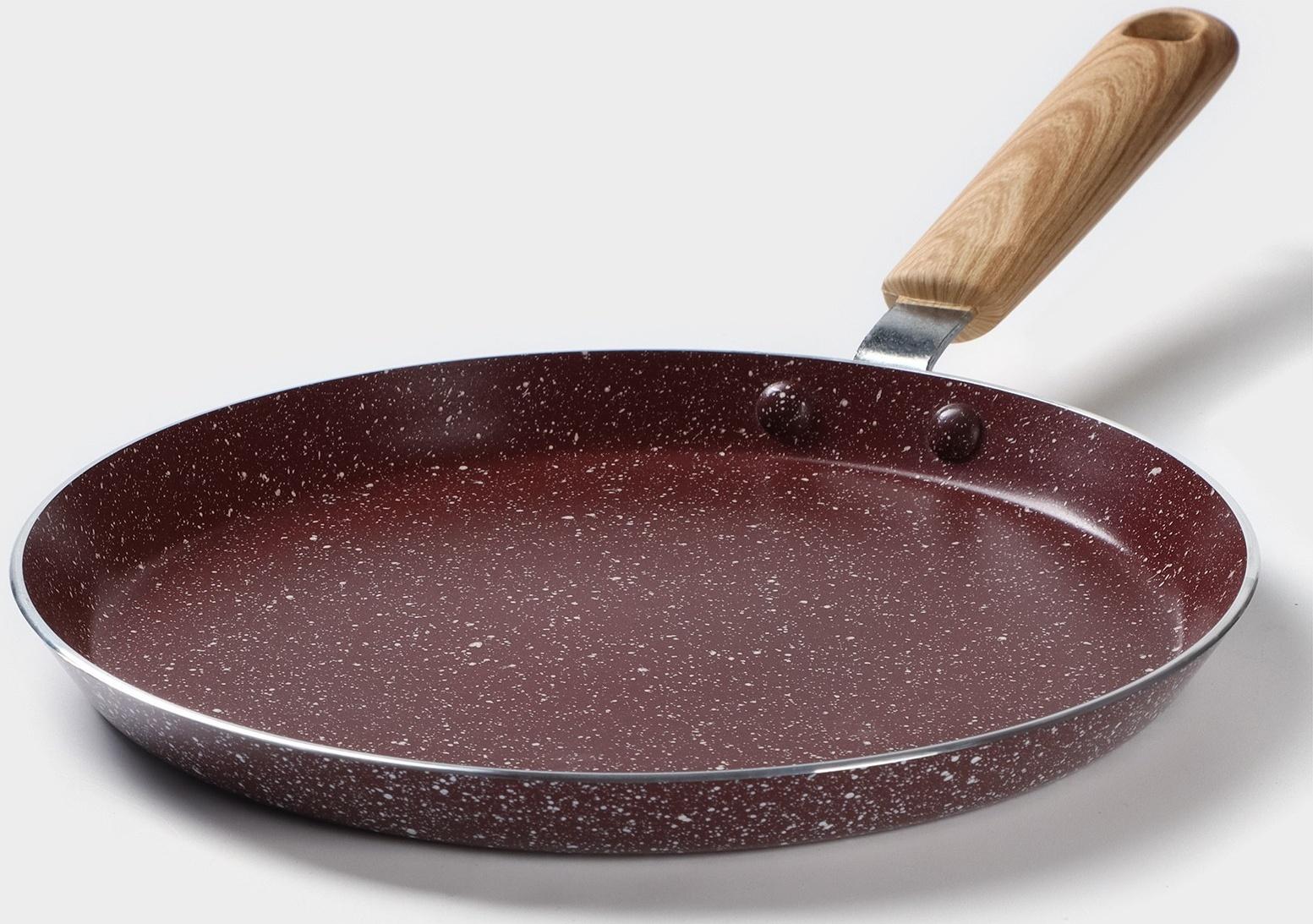 Сковорода блинная Доляна Grit, d=22 см, ручка soft-touch, антипригарное покрытие, индукция, цвет коричневый