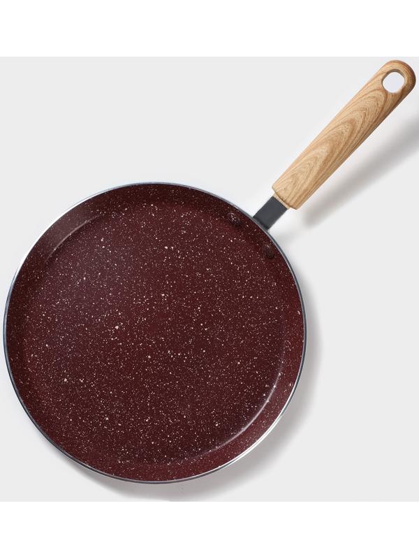 Сковорода блинная Доляна Grit, d=22 см, ручка soft-touch, антипригарное покрытие, индукция, цвет коричневый