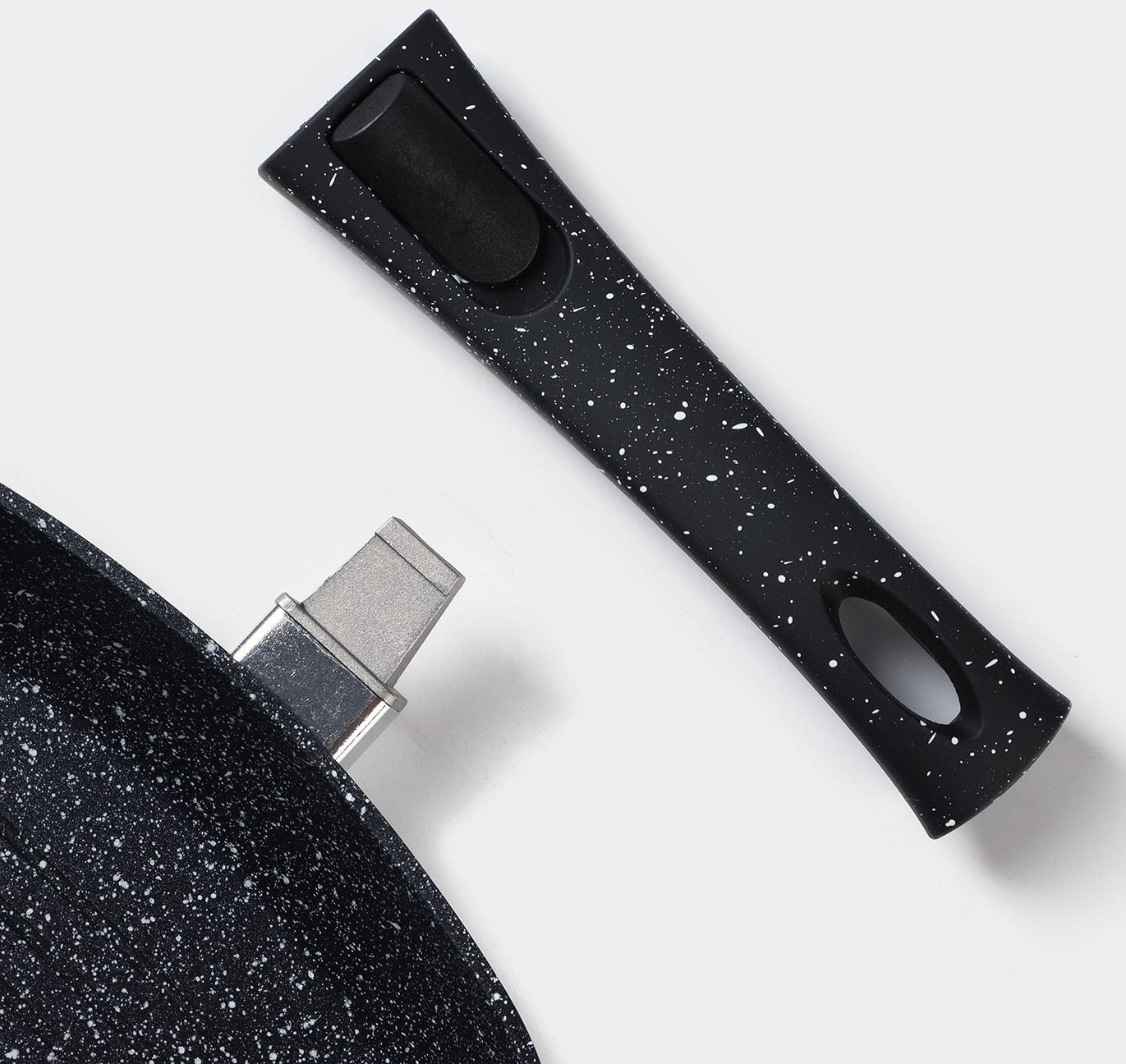 Сковорода гриль квадратная Magistro Dark, 24×24 см, ручка съёмная soft-touch, антипригарное покрытие, индукция