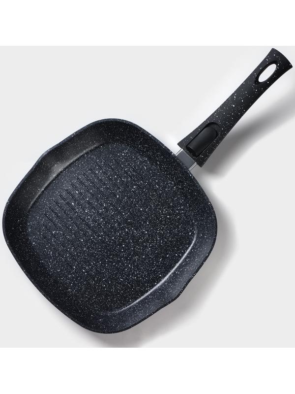 Сковорода гриль квадратная Magistro Dark, 24×24 см, ручка съёмная soft-touch, антипригарное покрытие, индукция