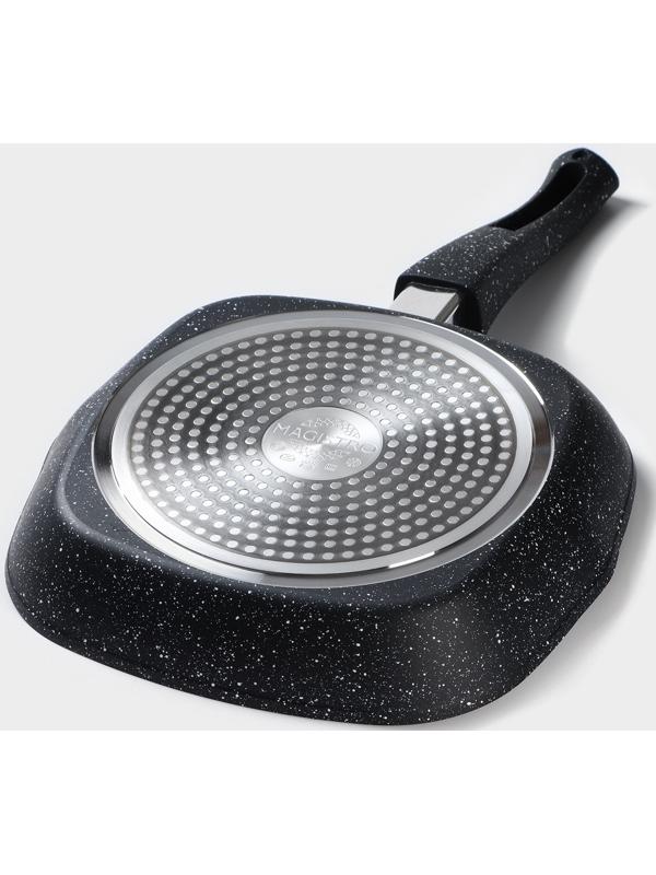 Сковорода гриль квадратная Magistro Dark, 24×24 см, ручка съёмная soft-touch, антипригарное покрытие, индукция