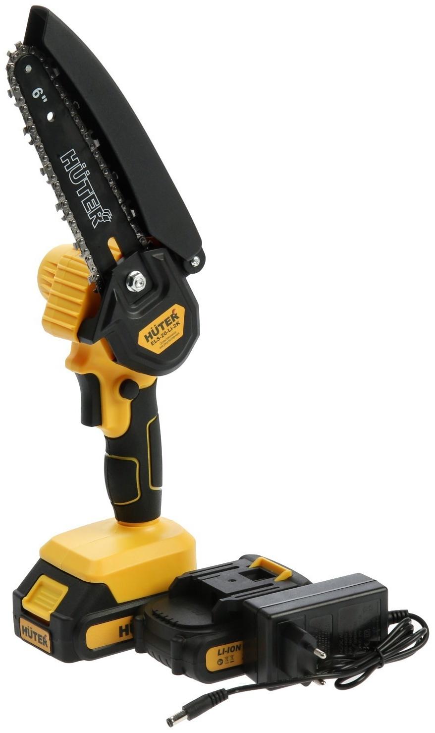 Пила цепная аккумуляторная Huter ELS-20-Li-2К, 20 В, 2х2 Ач, 150 мм, 36 звеньев, шаг 1/4