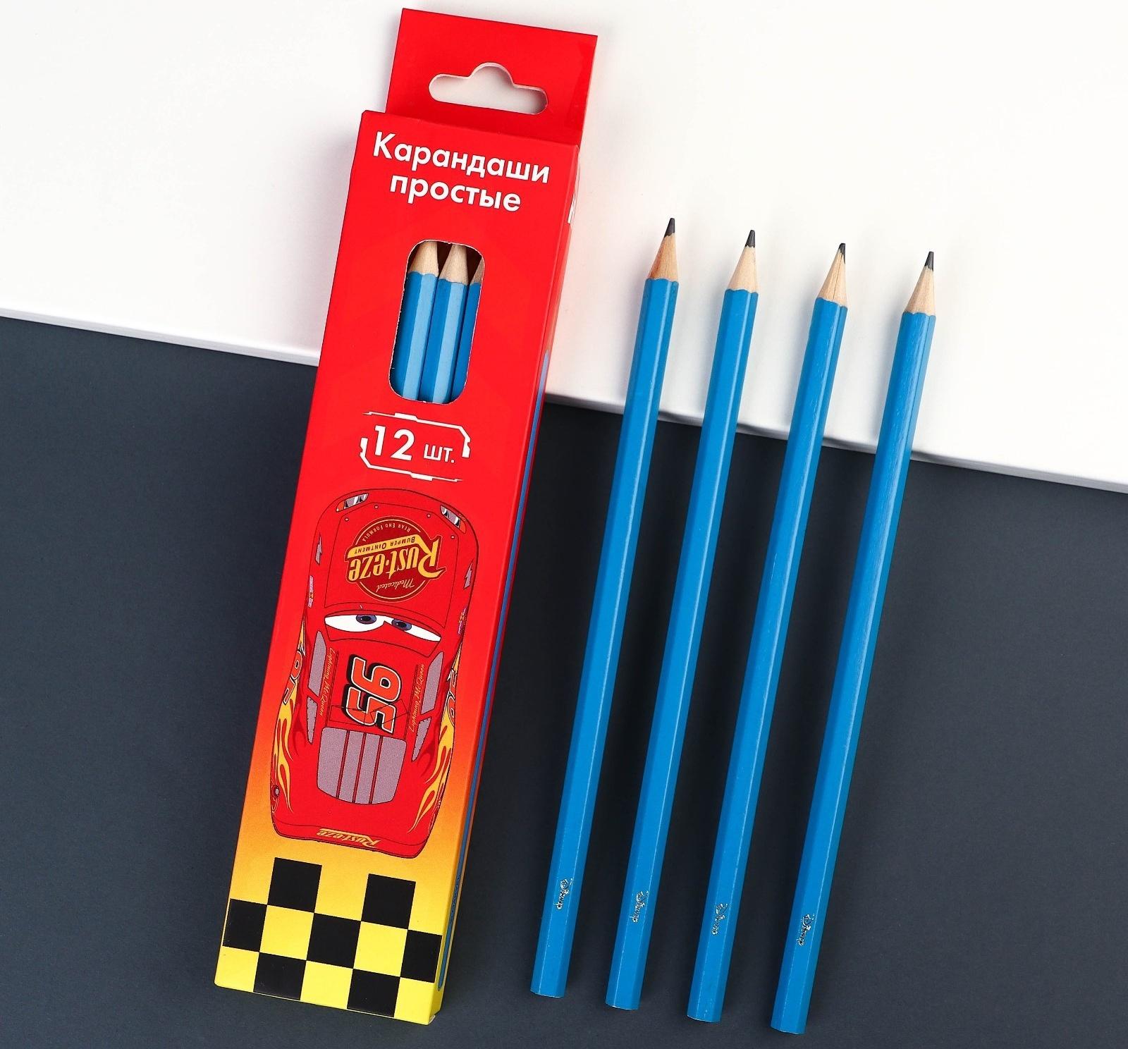 Карандаш чернографитный, набор 12 штук, Тачки