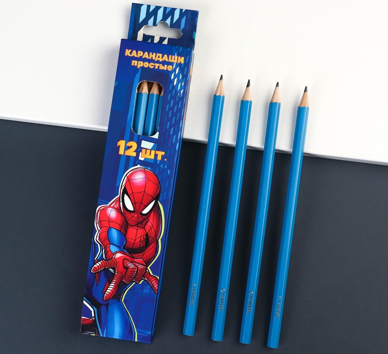 Карандаш чернографитный, набор 12 штук, Человек-паук