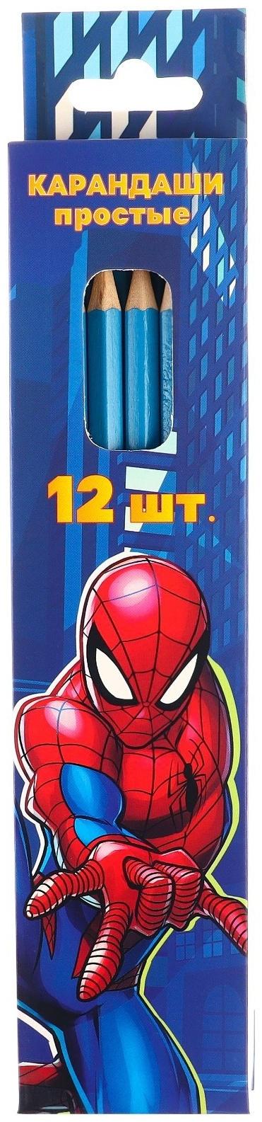 Карандаш чернографитный, набор 12 штук, Человек-паук