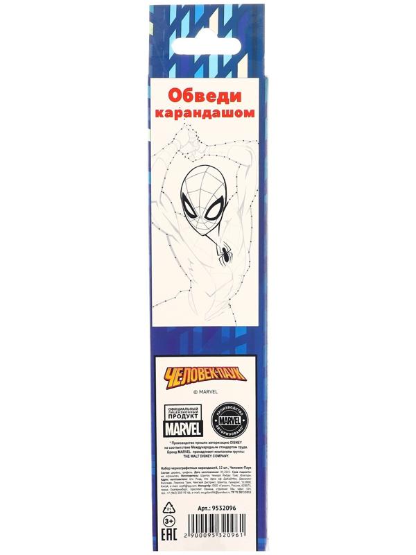 Карандаш чернографитный, набор 12 штук, Человек-паук