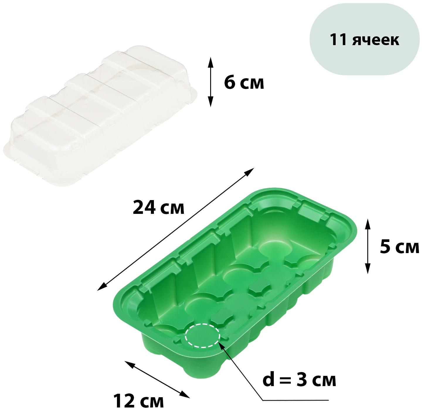 Мини-парник для рассады, 24 × 12 × 11 см, вставки (11 шт.) под таблетки для рассады d = 3 см