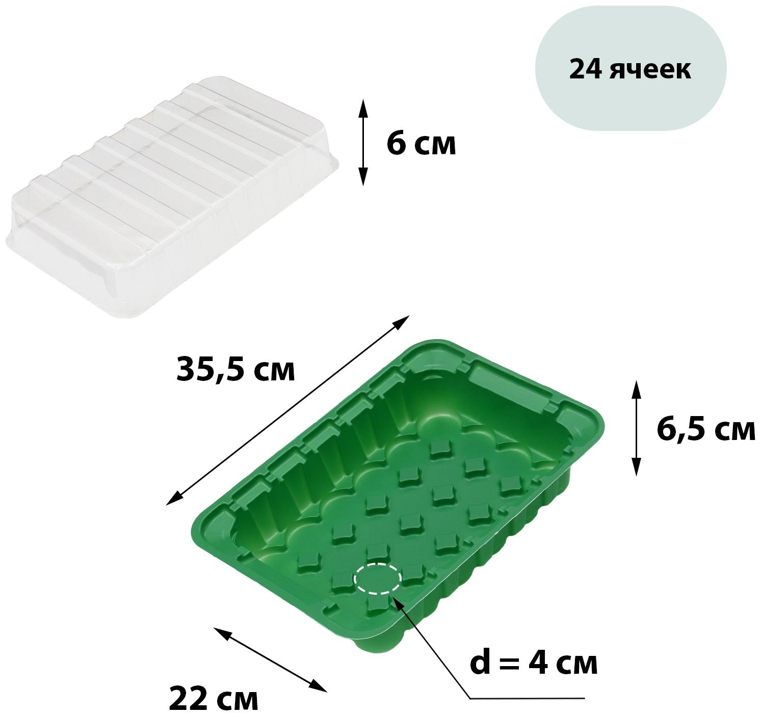 Мини-парник для рассады, 24 × 17 × 5 см, 24 ячейки под таблетки для рассады d = 3 см