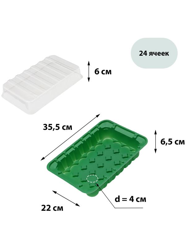 Мини-парник для рассады, 24 × 17 × 5 см, 24 ячейки под таблетки для рассады d = 3 см