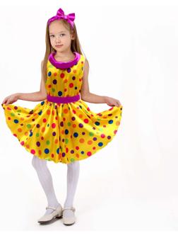 Карнавальный костюм «Стиляги 8»: платье жёлтое в крупный горох, повязка, р. 34, рост 134 см
