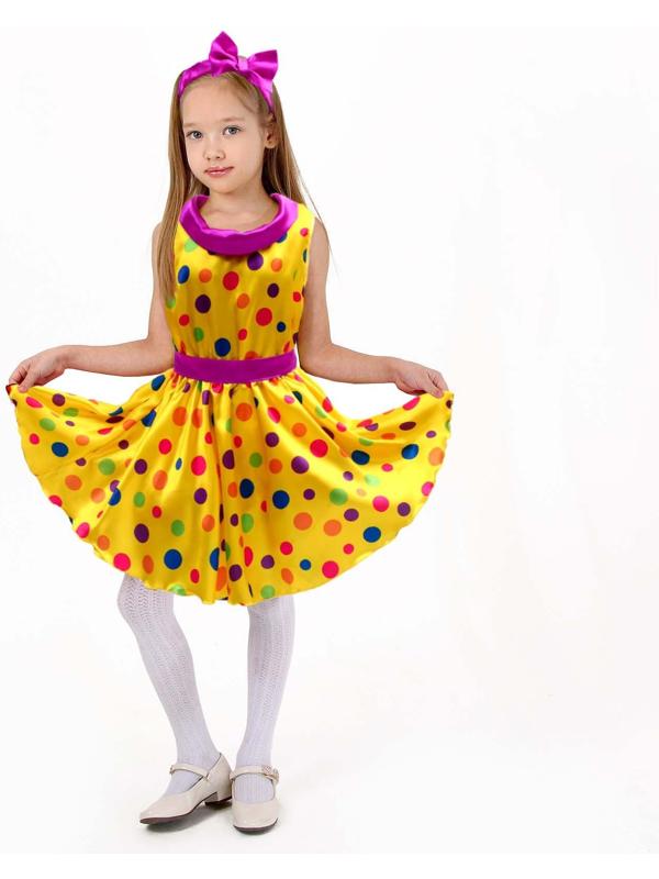 Карнавальный костюм «Стиляги 8»: платье жёлтое в крупный горох, повязка, р. 34, рост 134 см