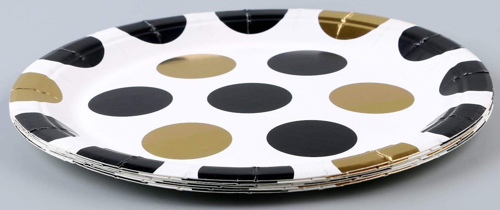 Тарелка бумажная «Горох», в наборе 6 шт., цвет чёрный