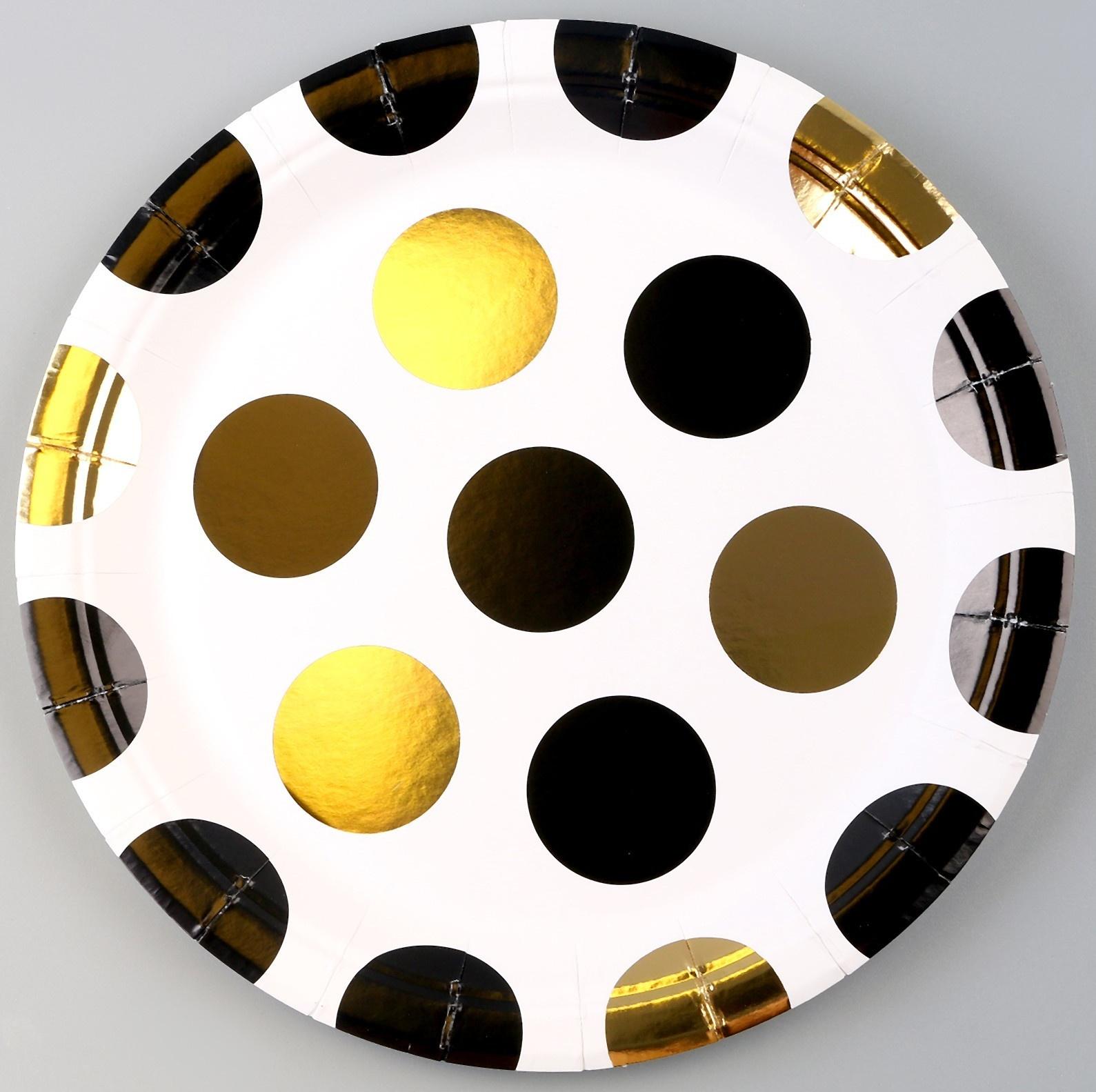 Тарелка бумажная «Горох», в наборе 6 шт., цвет чёрный