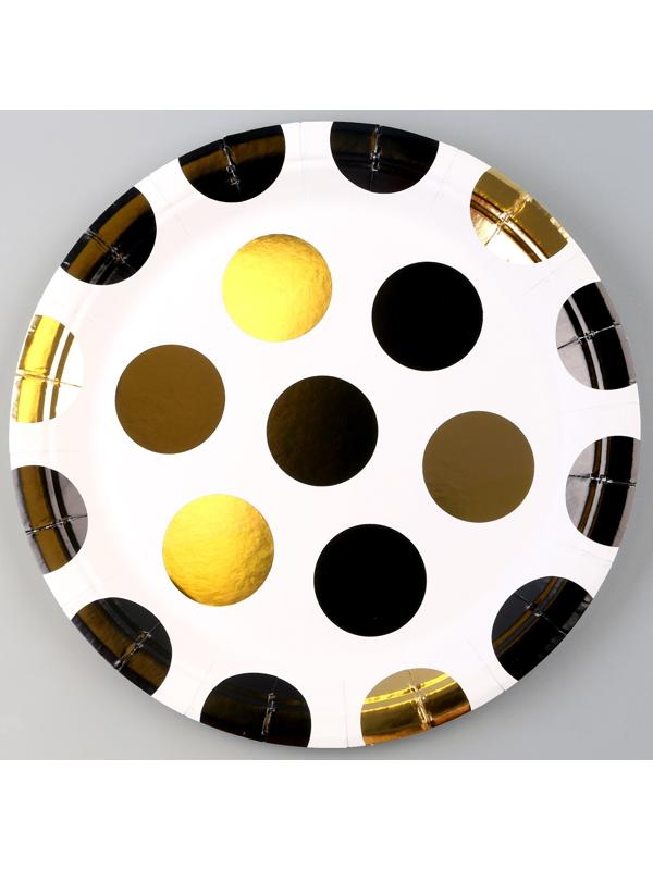 Тарелка бумажная «Горох», в наборе 6 шт., цвет чёрный