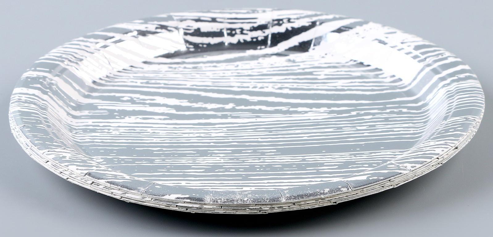Тарелка бумажная «Полосы», в наборе 6 шт., цвет серебро