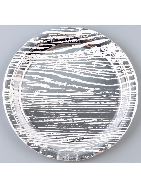 Тарелка бумажная «Полосы», в наборе 6 шт., цвет серебро