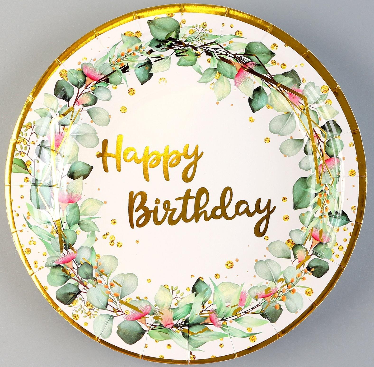 Тарелки бумажные «С днём рождения», в наборе 6 шт., цвет зелёный