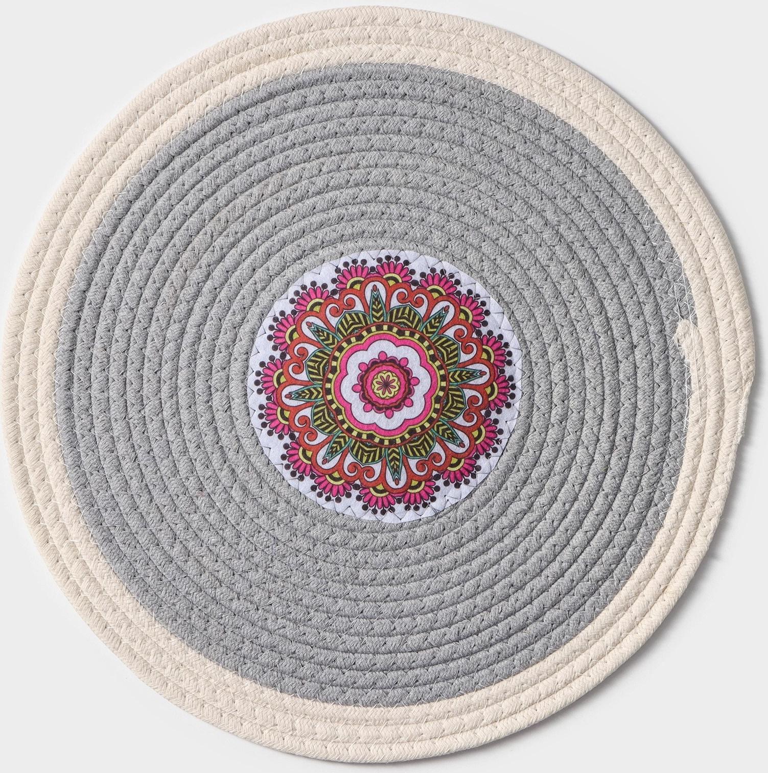 Салфетка сервировочная на стол Доляна «Мира», d=38 см, хлопок, цвет серый, рисунок МИКС