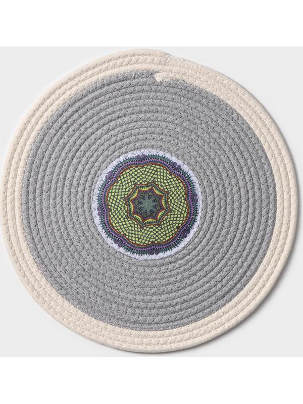 Салфетка сервировочная на стол Доляна «Мира», d=38 см, хлопок, цвет серый, рисунок МИКС