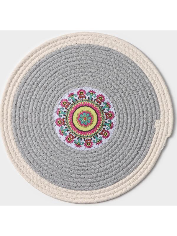 Салфетка сервировочная на стол Доляна «Мира», d=38 см, хлопок, цвет серый, рисунок МИКС