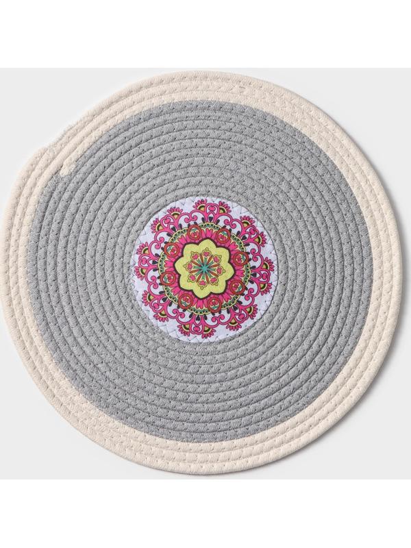 Салфетка сервировочная на стол Доляна «Мира», d=38 см, хлопок, цвет серый, рисунок МИКС