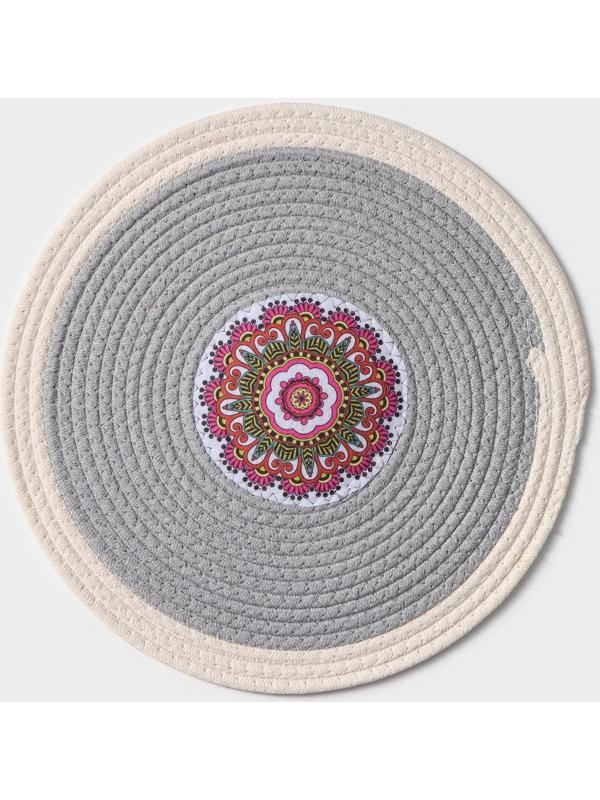 Салфетка сервировочная на стол Доляна «Мира», d=38 см, хлопок, цвет серый, рисунок МИКС