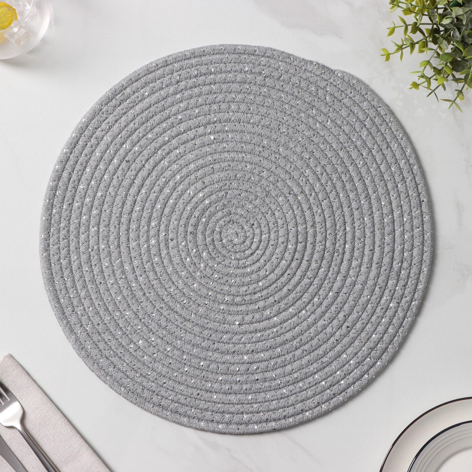 Салфетка сервировочная на стол Доляна «Блеск», d=37 см, хлопок, цвет серый