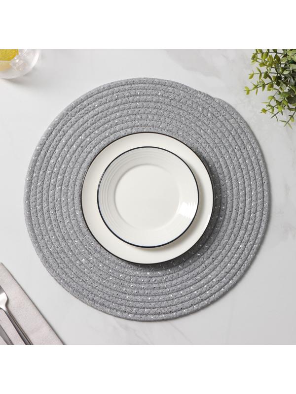 Салфетка сервировочная на стол Доляна «Блеск», d=37 см, хлопок, цвет серый