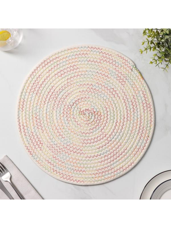 Салфетка сервировочная на стол Доляна «Радуга», d=38 см, хлопок, цвет белый