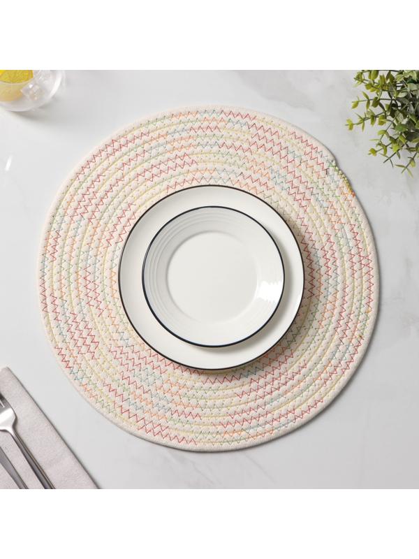 Салфетка сервировочная на стол Доляна «Радуга», d=38 см, хлопок, цвет белый