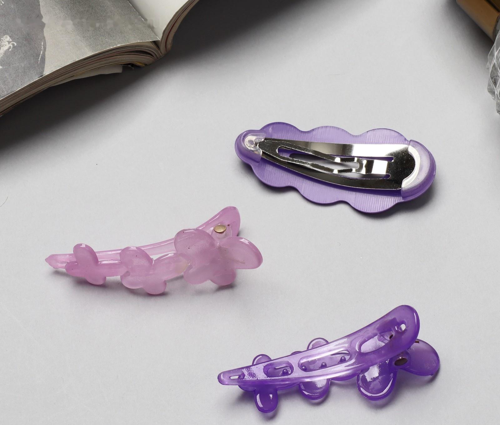 Зажим для волос «Джаннет» (набор 3 шт) 5 см, фиолетовый