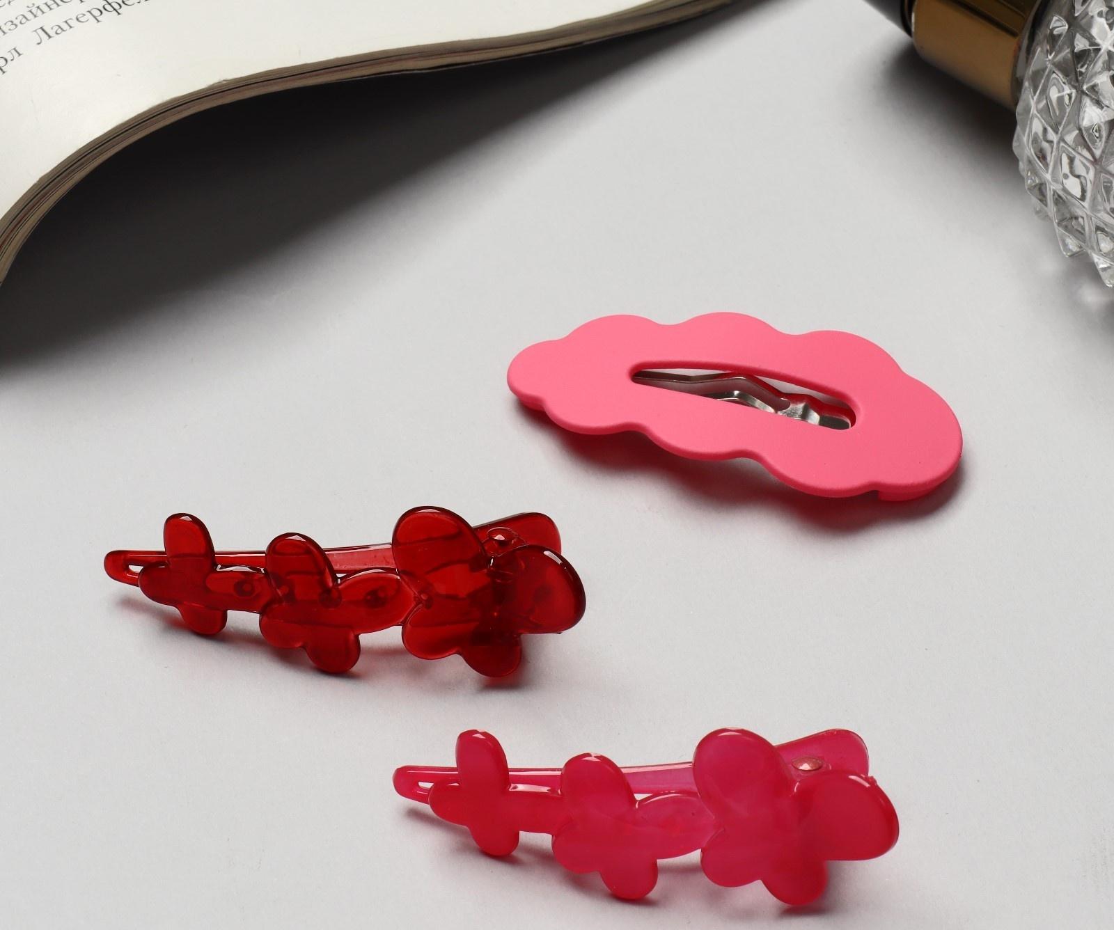 Зажим для волос «Джаннет» (набор 3 шт) 5 см, розовый