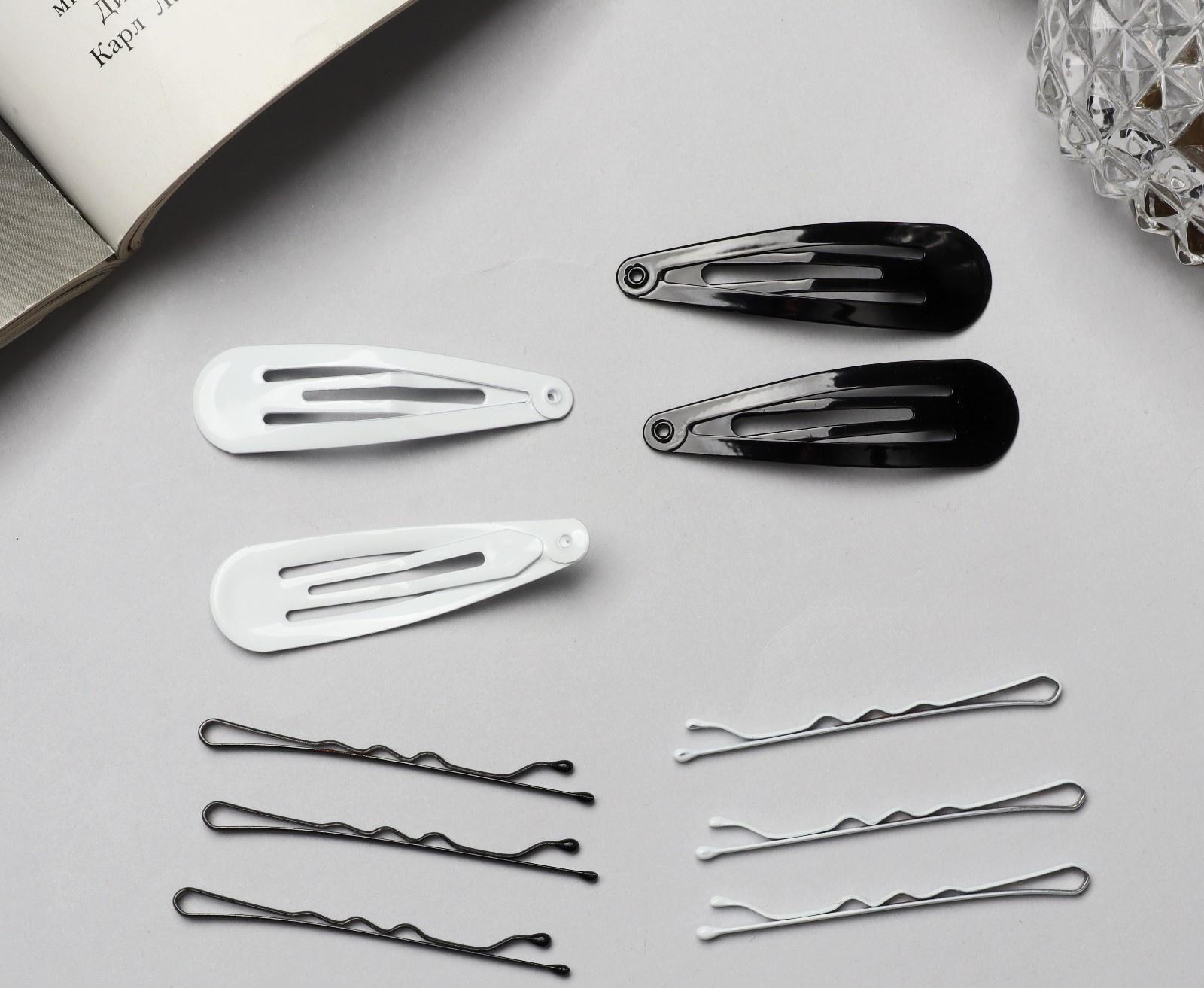 Невидимка для волос «Бриджит» (набор 12 шт) 5 см, чёрно-белый