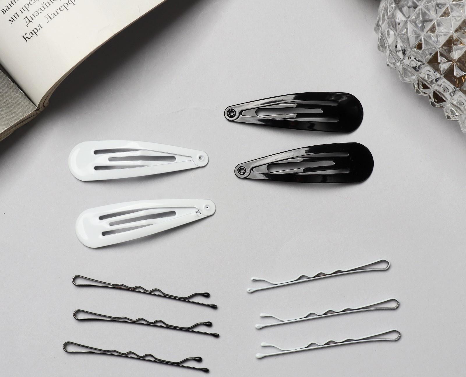 Невидимка для волос «Бриджит» (набор 12 шт) 5 см, чёрно-белый