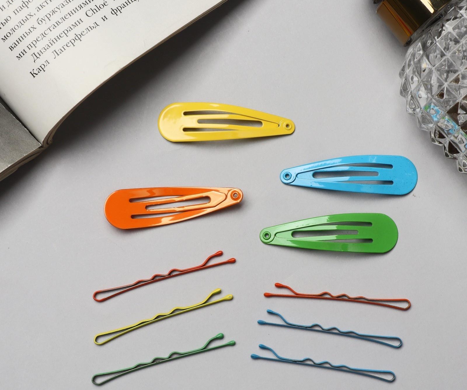 Невидимка для волос «Бриджит» (набор 12 шт) 5 см, яркий микс