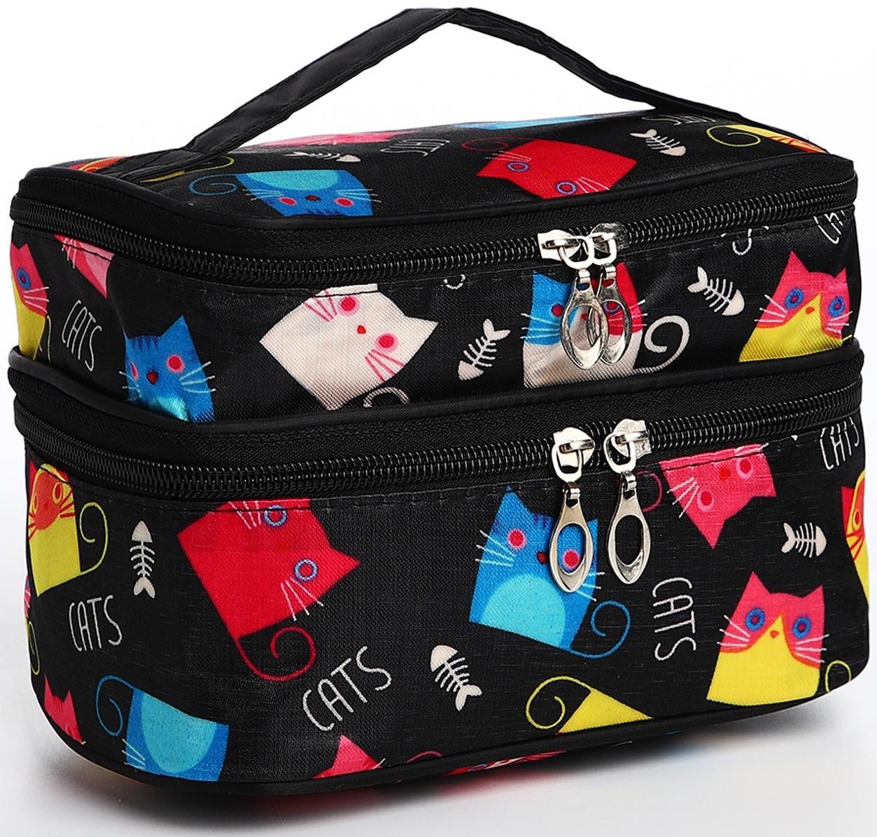 Косметичка, 2 отдела на молниях, цвет чёрный