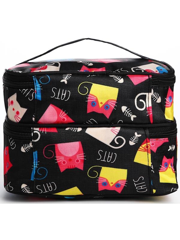 Косметичка, 2 отдела на молниях, цвет чёрный