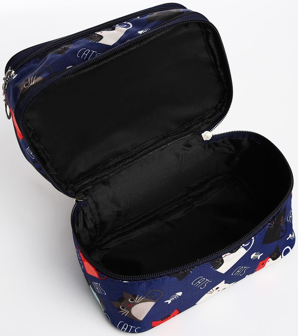 Косметичка, 2 отдела на молниях, цвет синий