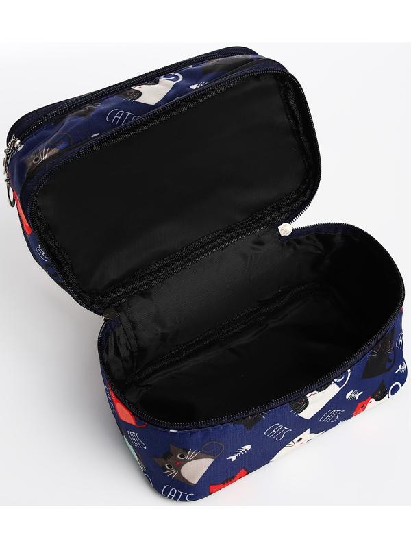 Косметичка, 2 отдела на молниях, цвет синий
