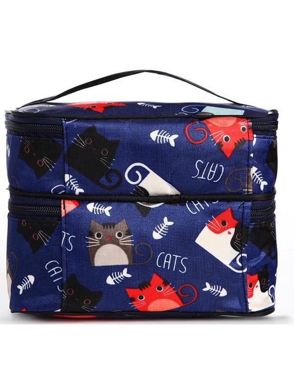 Косметичка, 2 отдела на молниях, цвет синий