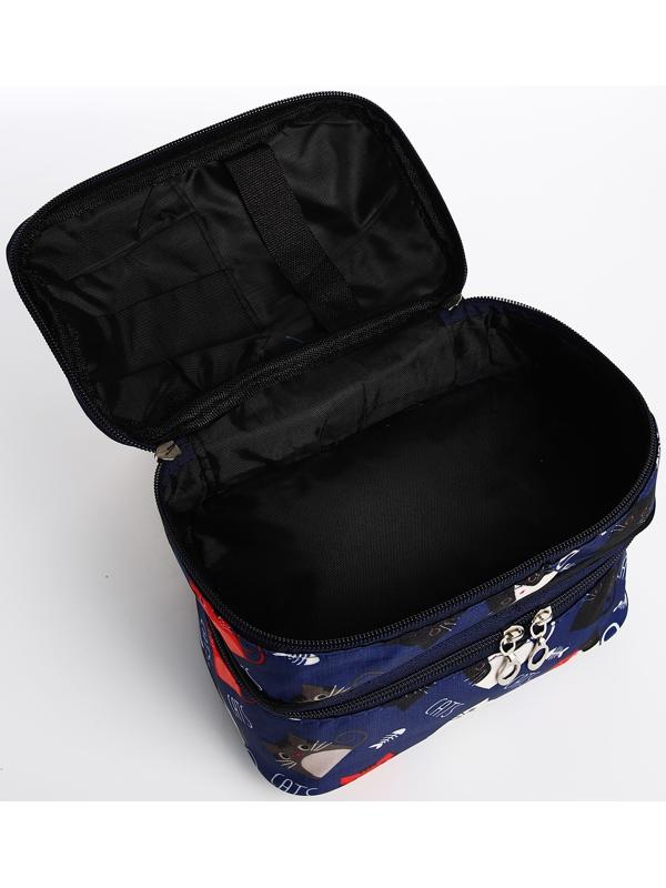 Косметичка, 2 отдела на молниях, цвет синий