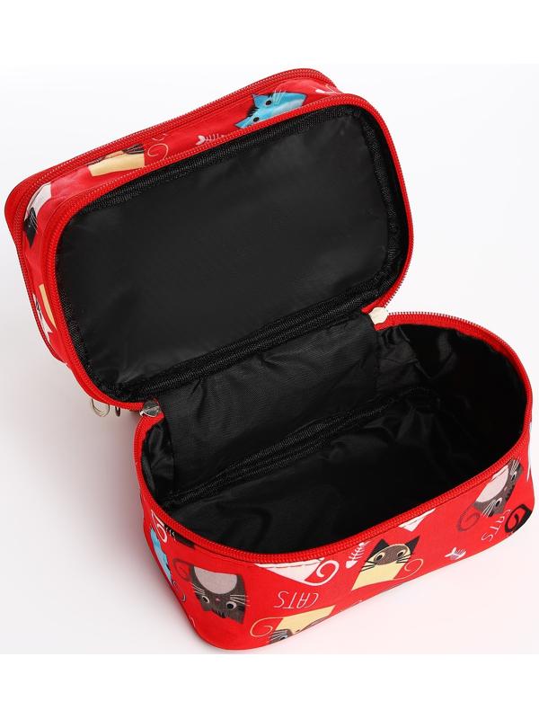 Косметичка, 2 отдела на молниях, цвет красный