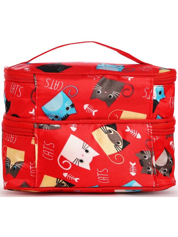 Косметичка, 2 отдела на молниях, цвет красный