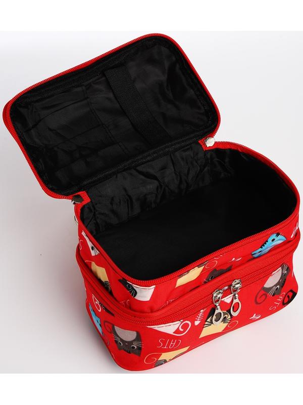 Косметичка, 2 отдела на молниях, цвет красный