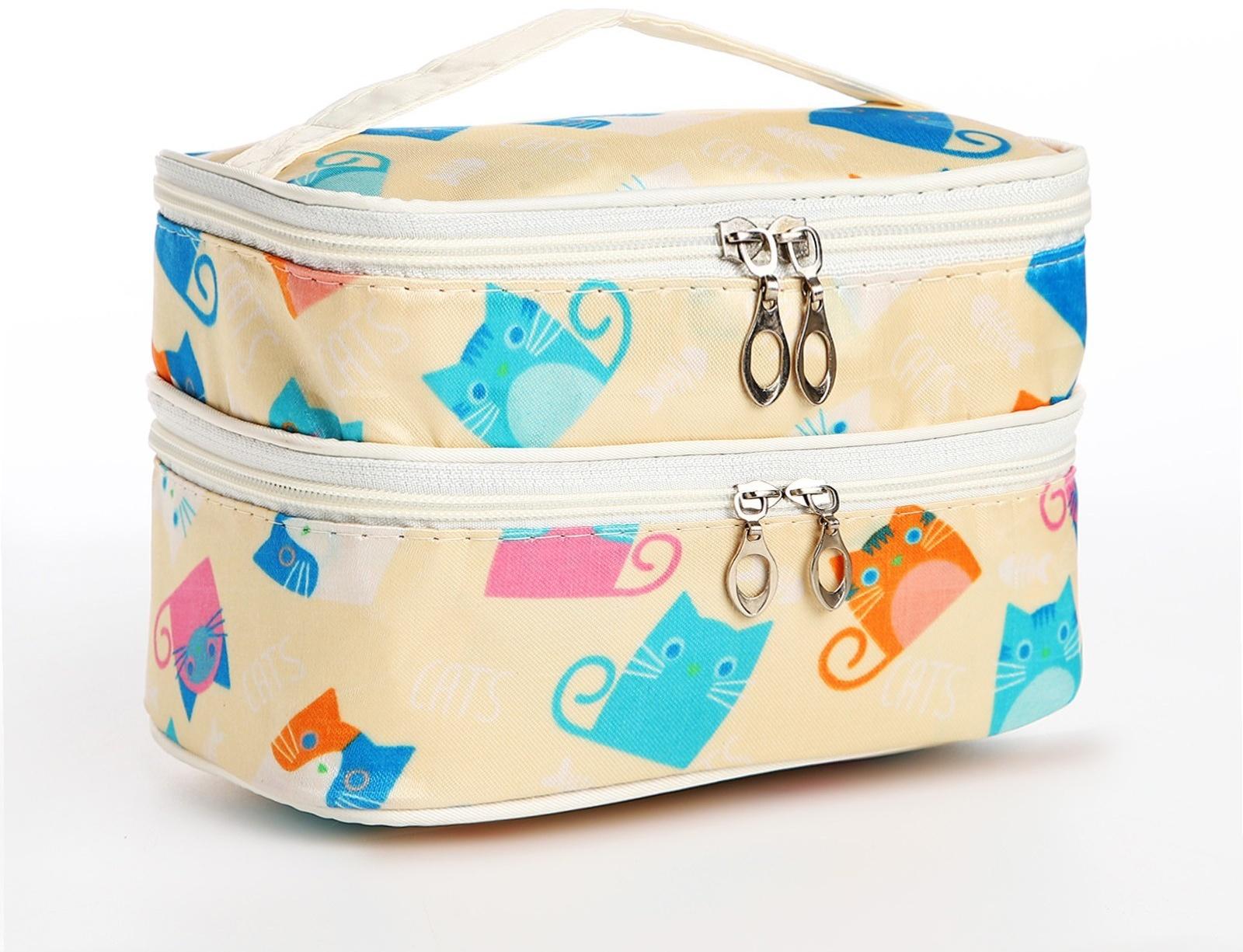 Косметичка, 2 отдела на молниях, цвет бежевый