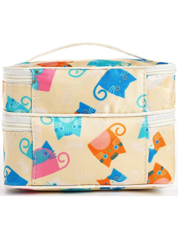 Косметичка, 2 отдела на молниях, цвет бежевый