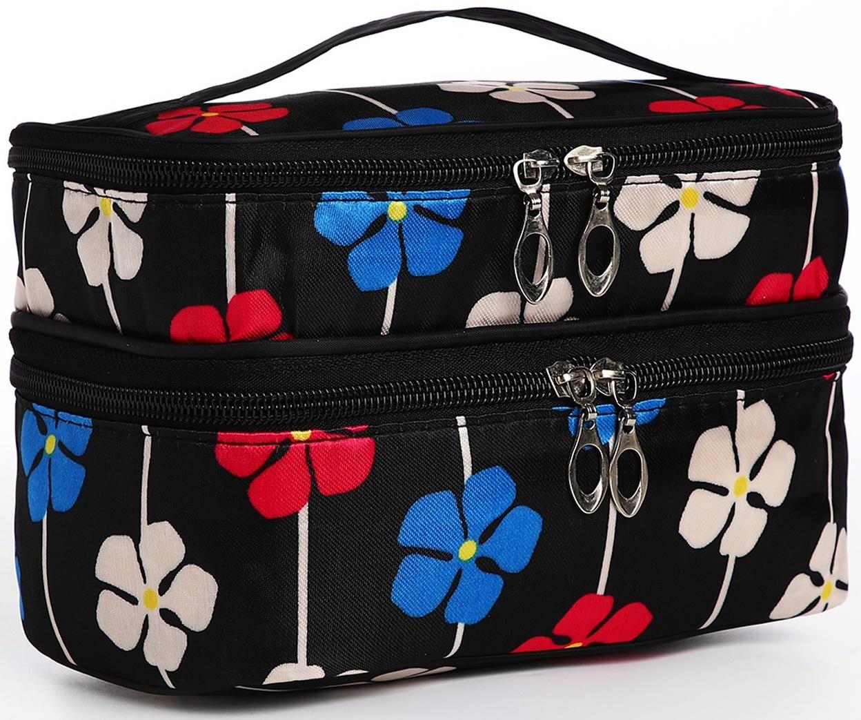 Косметичка, 2 отдела на молниях, цвет чёрный