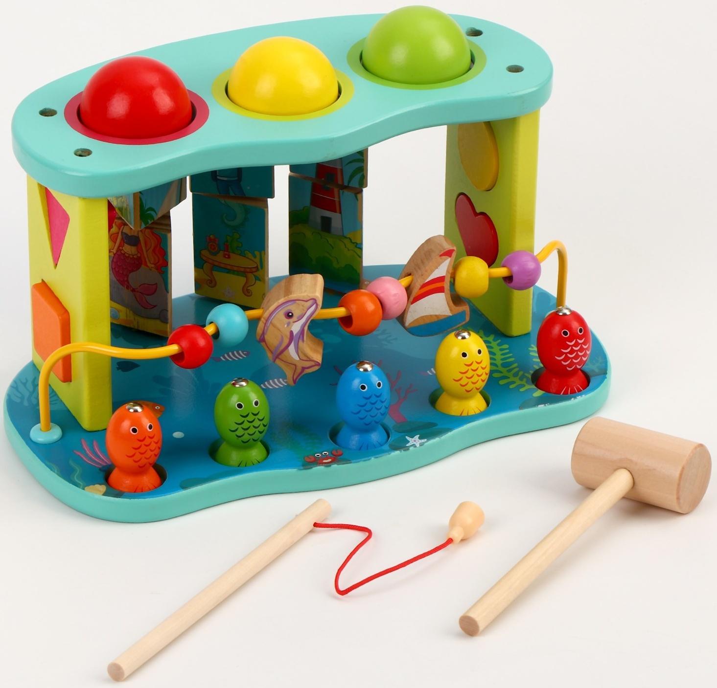 Логический центр 3 в 1 Стучалка + Рыбалка + Серпантинка «Море» 16 × 26 × 13,5 см